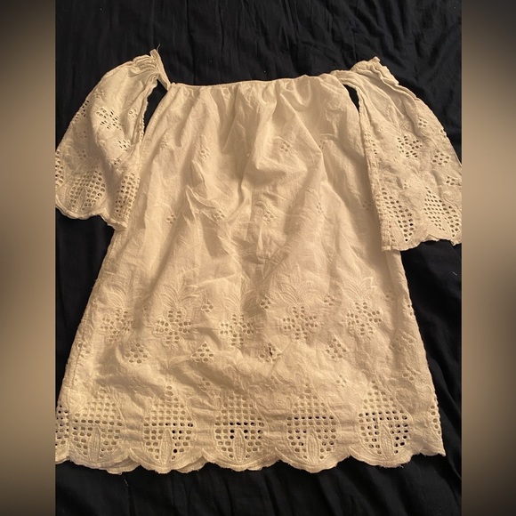 4SI3NNA White Crochet Cotton Off The Shoulder Mini Dress Bridal Bohemian - Picture 4 of 4